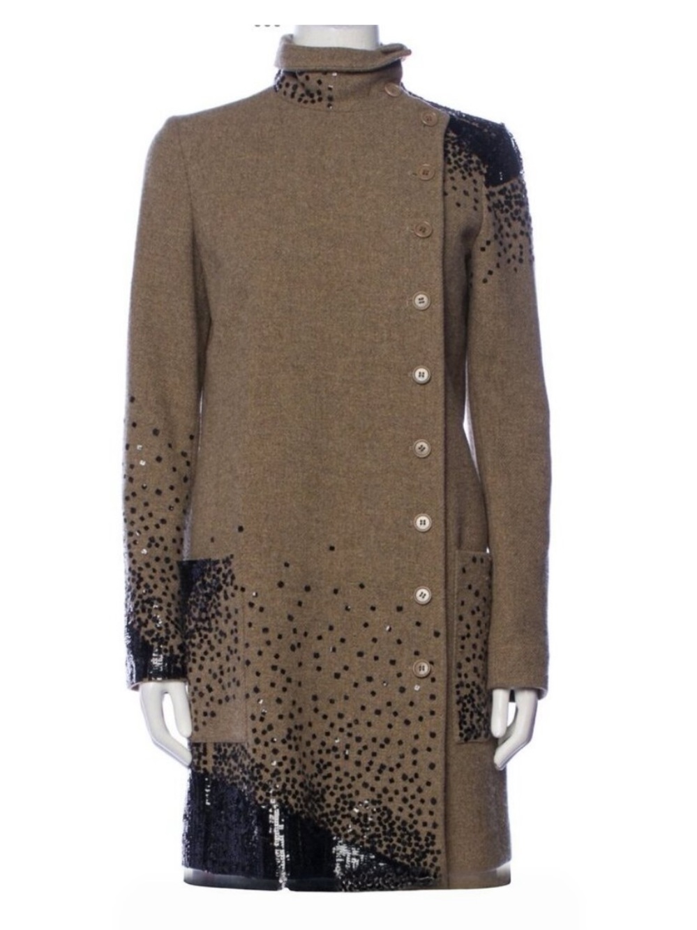 ETRO Milano Wool Coat With Sequin Detail in Brown/Black Size IT 40